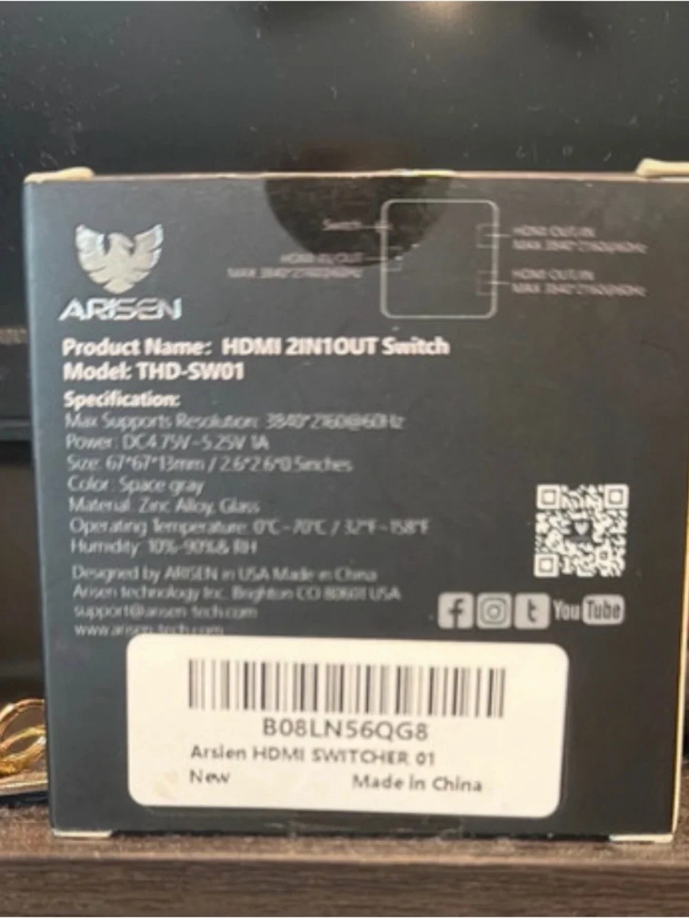 HDMI Switcher 1 Input 2 Output ARISEN 2 Port